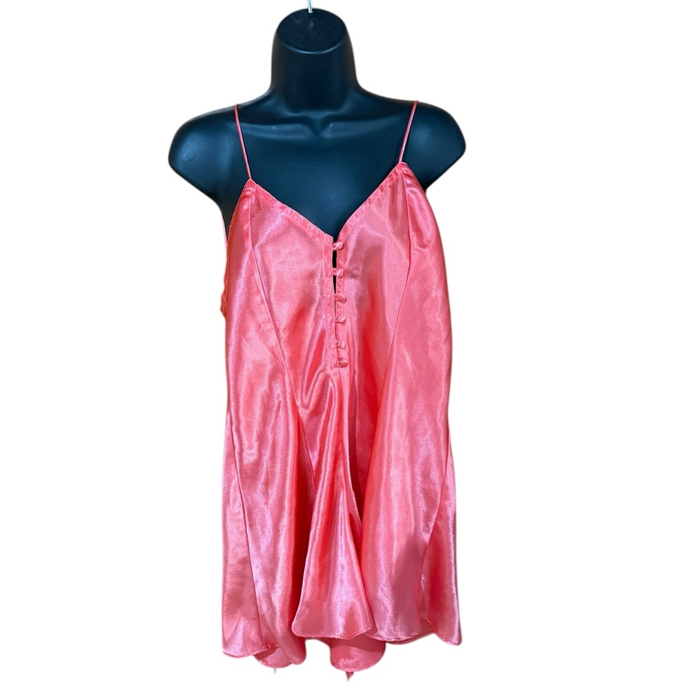 Vintage Gold Label Victoria's Secret Babydoll Pink Satin Chemise Slip Dress